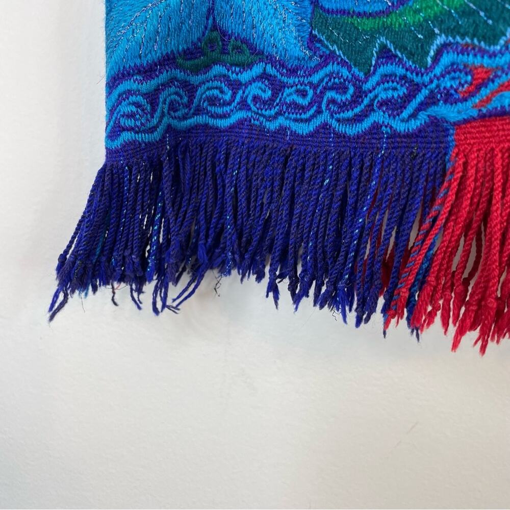Handmade Baja Tapestry Embroidered Floral Fringe Guatemalan Artsy Festival Skirt - Picture 5 of 9